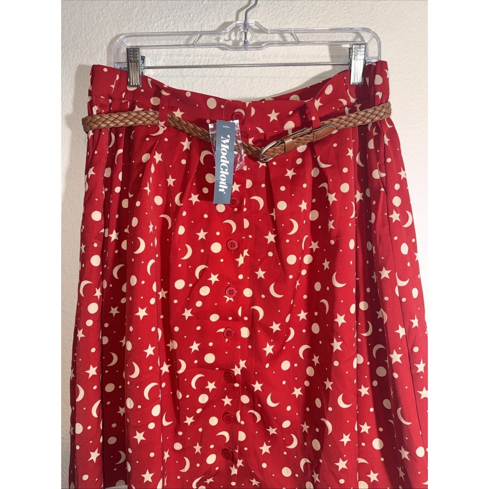 Modcloth Skirt Red Moon & Stars Large Whimsigoth Witch Cottage Core NWT - Picture 3 of 16